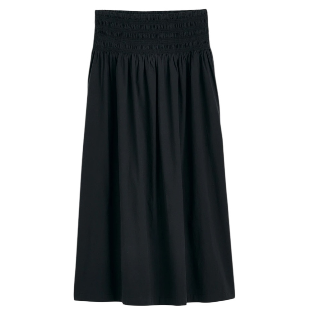 Madewell Black Smocked-Waist Midi Skirt
